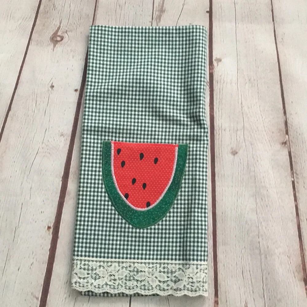 Vintage Green Plaid Watermelon Hand Towel